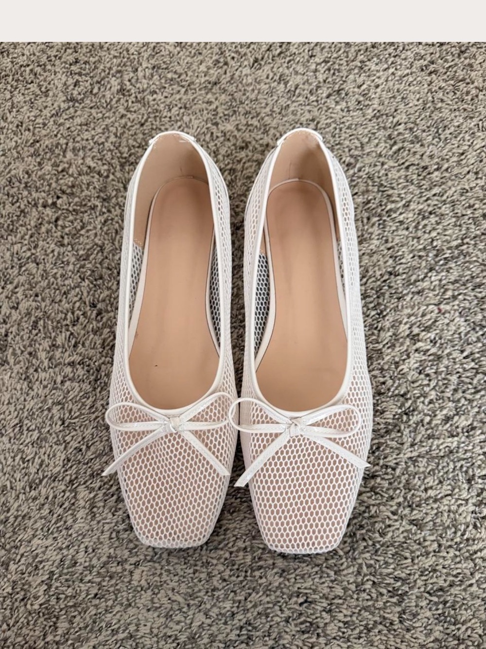 Women’s White Mesh Ballet Flats with Bow